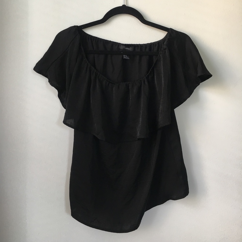 Simple black satin off the shoulder top